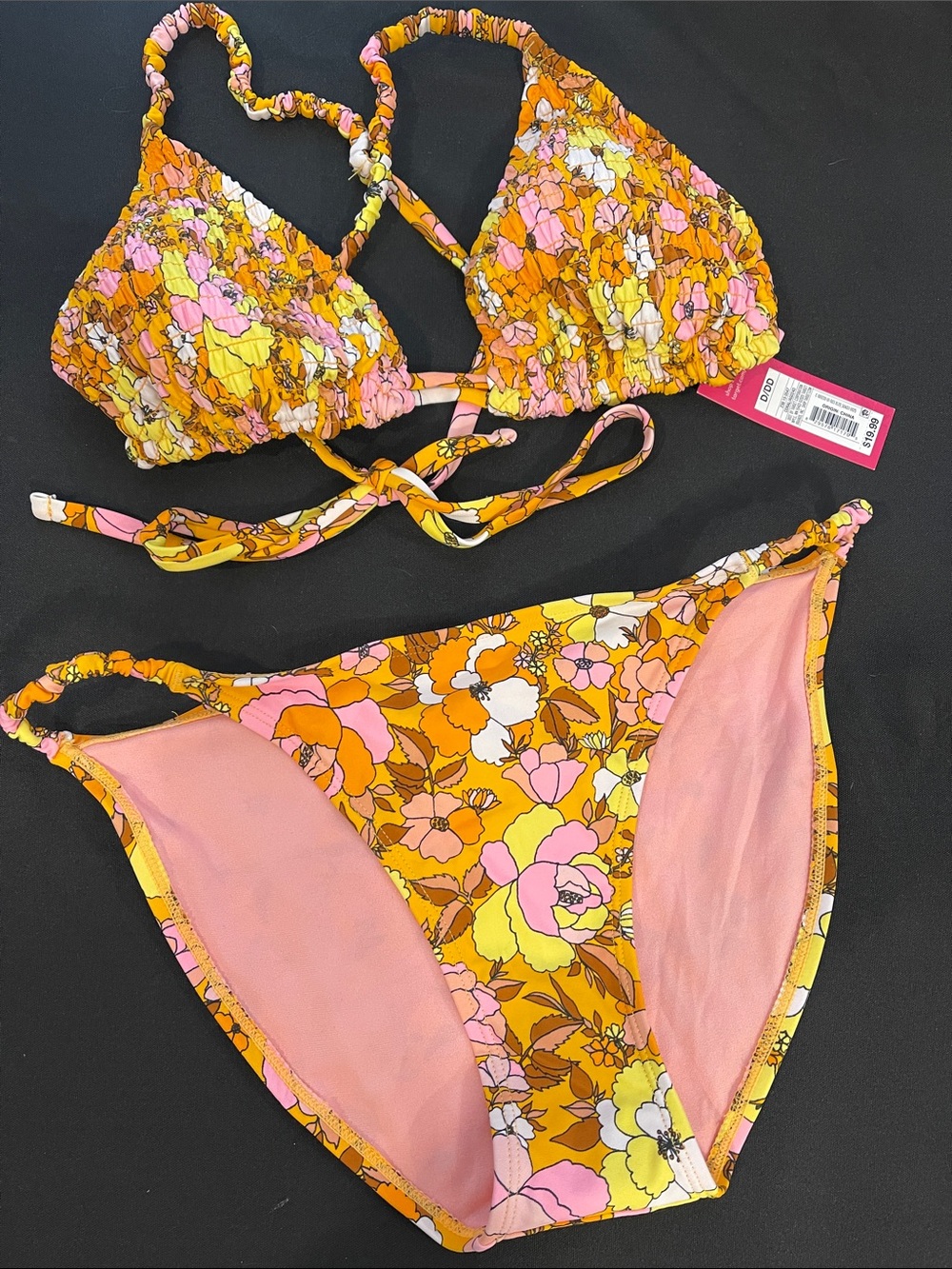 Floral String Bikini Set in Yellow, Pink & Orange